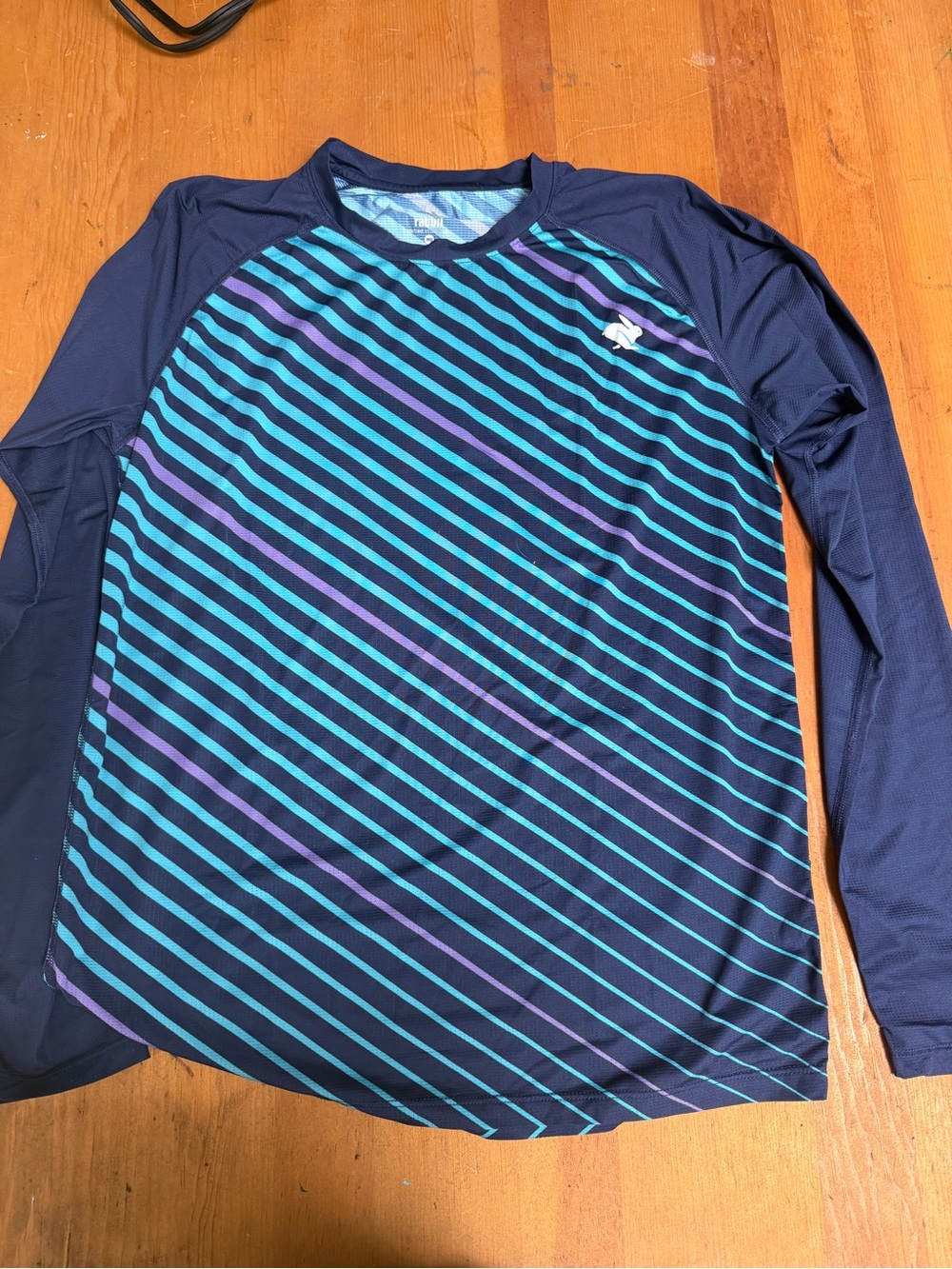 Men's Long Sleeve running Rashguard - Navy with Teal & Purple Stripes